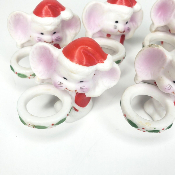 Vtg Set Mice Christmas Mouse CandleBuddy Hugger Climber Ceramic Beacon Hill Inc - Picture 3 of 9